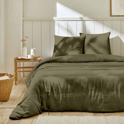 Parure De Lit 220x240 Cm Gaze De Coton Kaki