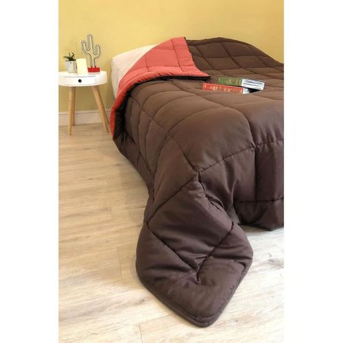 Couette Chaude En Microfibre 220x240 Cm Chocolat Et Corail