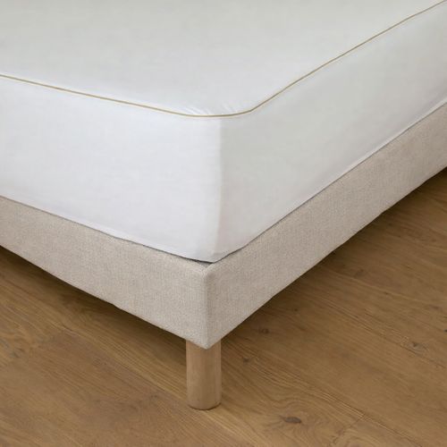 Protège Matelas Molleton Absorbant - Passepoil Beige 160 X 200 Cm Blanc
