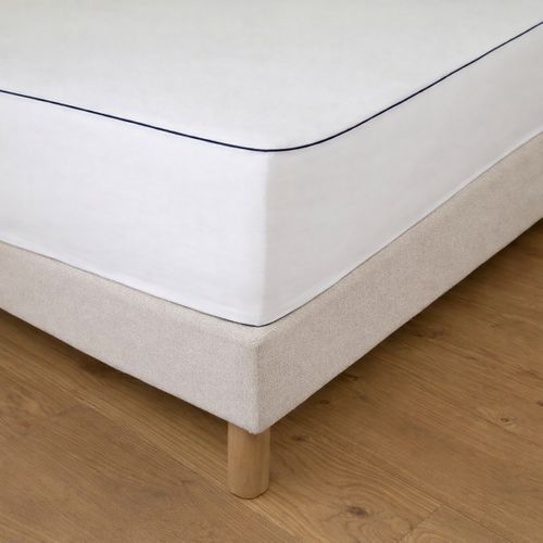 Protège Matelas Coton Imperméable - Passepoil Marine 140 X 190 Cm Blanc