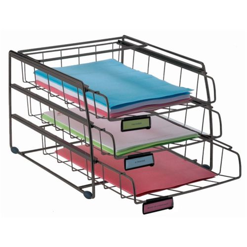 Set De 3 Corbeilles à Courrier Coulissantes Noires Mates