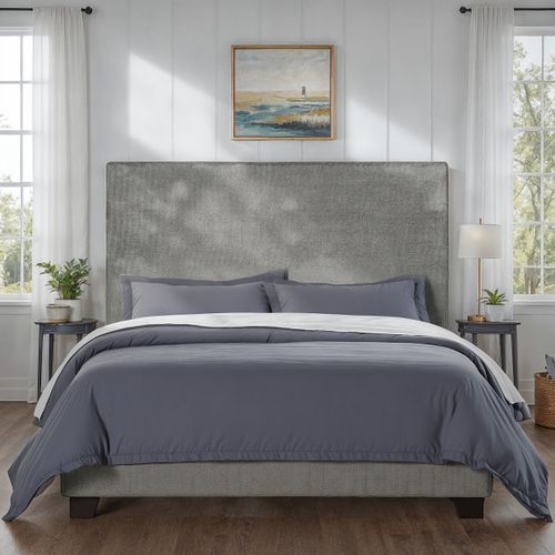 Tête de lit grise L.160 cm SIMMONS ETOFFE