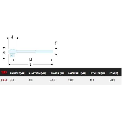Cliquet 1/2'' à Manche Hélicoïdal à Action Rapide - Facom - S.360pb