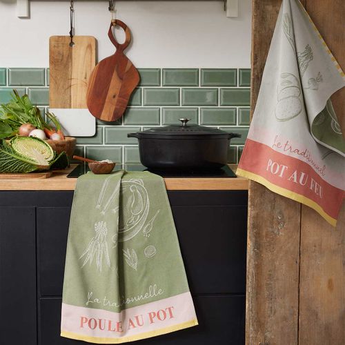 Torchon Imprimé En Coton Vert 50x75cm