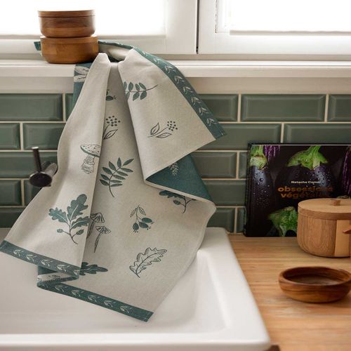 Torchon Imprimé En Coton Bleu 50x75cm