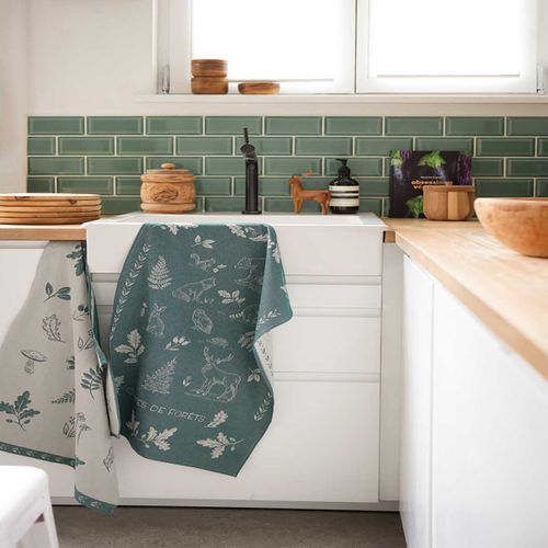 Torchon Imprimé En Coton Bleu 50x75cm