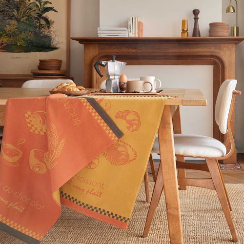 Torchon Imprimé En Coton Jaune 50x75cm