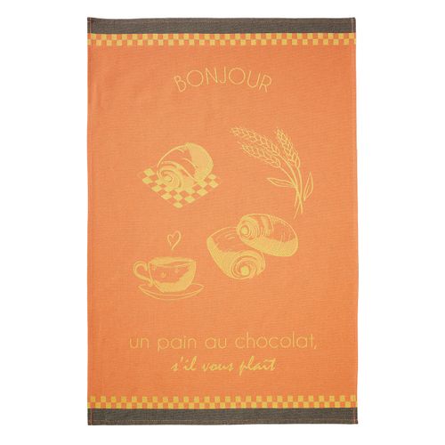 Torchon Imprimé En Coton Jaune 50x75cm