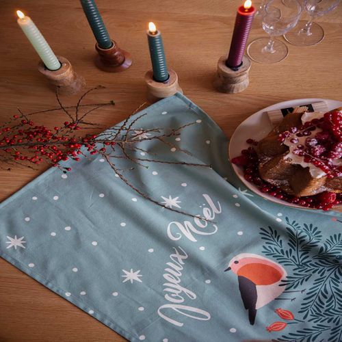 Torchon Imprimé En Coton Vert 50x75cm