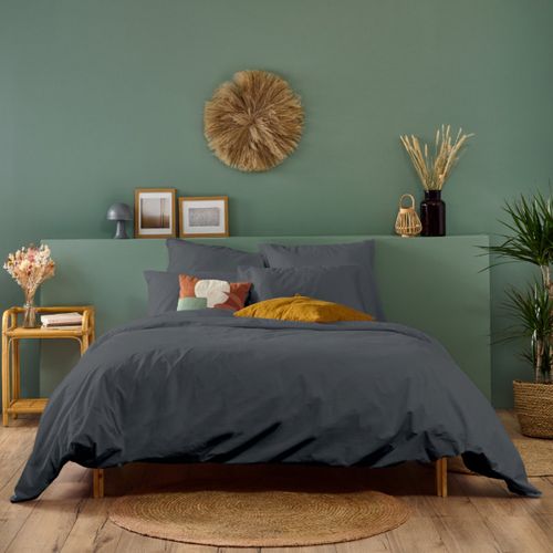 Parure 140x200cm 1 Personne Percale - Anthracite