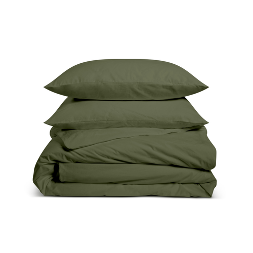 Parure De Lit Unie 1 Personne 140x200cm Percale Kaki