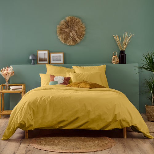Parure De Lit Unie 1 Personne 140x200cm Percale Moutarde