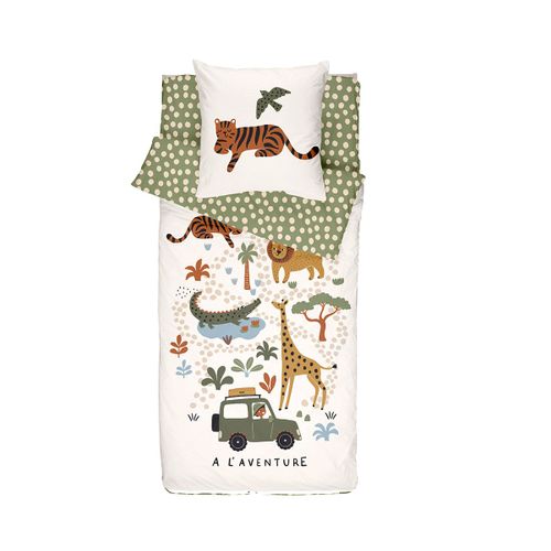 Caradou® Parure De Lit Enfant 90x190cm Avec Couette Motif Jungle