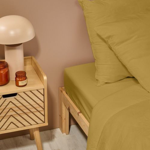 Drap Housse Uni 160x200cm Percale Moutarde