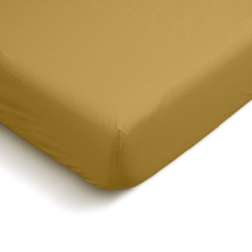 Drap Housse Uni 160x200cm Percale Moutarde