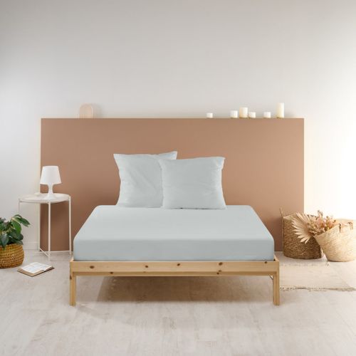Drap Housse Uni 180x200cm Percale Gris Clair