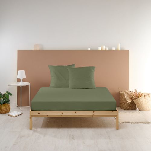 Drap Housse Uni 180x200cm Percale Kaki