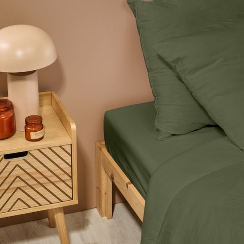 Drap Housse Uni 180x200cm Percale Kaki