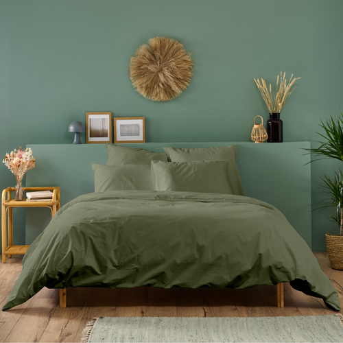 Housse De Couette Unie 140x200cm Percale Kaki