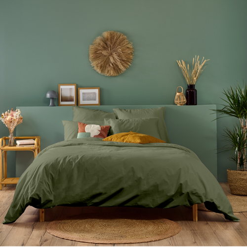 Housse De Couette Unie 220x240cm Percale Kaki