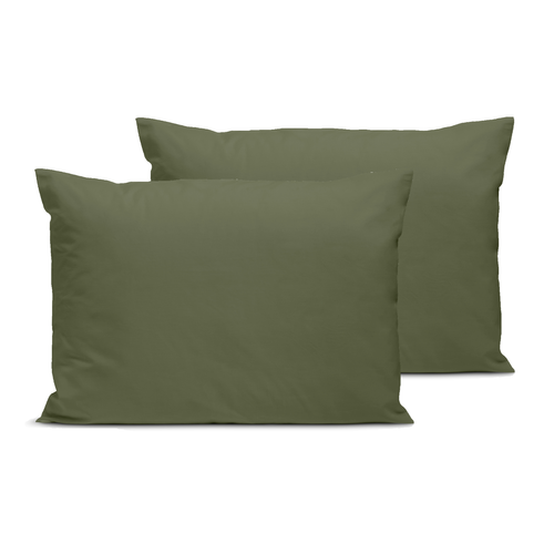 Lot De 2 Taies D'oreiller Unies 50x75cm Percale Kaki
