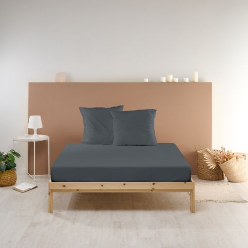 Drap Housse Uni 90x190cm Percale Anthracite