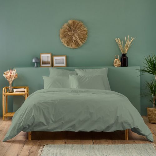 Housse De Couette Unie 140x200cm Percale Sauge
