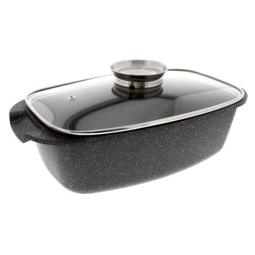 Plat à Four Premium 39 X 22 Cm Fonte D'aluminium Avec Couvercle En Verre -