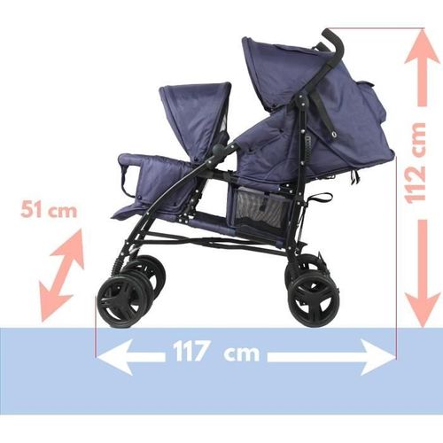 Poussette Canne Double - 6-36 Mois Pour Le Siege Avant (max 15 Kg) Et De 0-36 Mois (max 15 Kg)