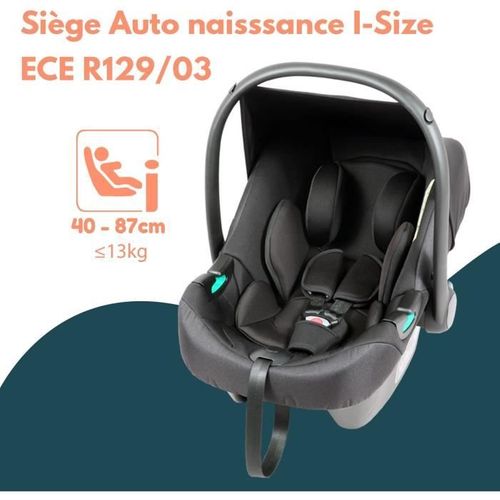 Poussette Double Jumeaux - Combiné Poussette Double + Siege Auto I-size - 4 Roues - Noir