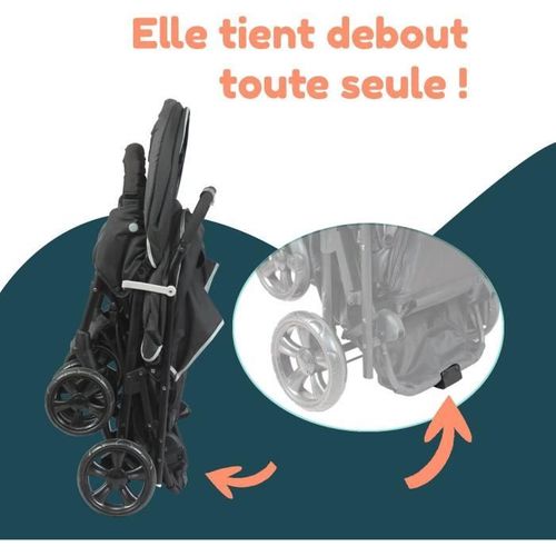 Poussette Double Jumeaux - Combiné Poussette Double + Siege Auto I-size - 4 Roues - Noir