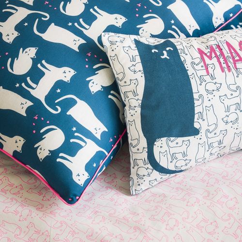 Coussin Enfant Imprimé Chat En Coton 30x50cm Miaou