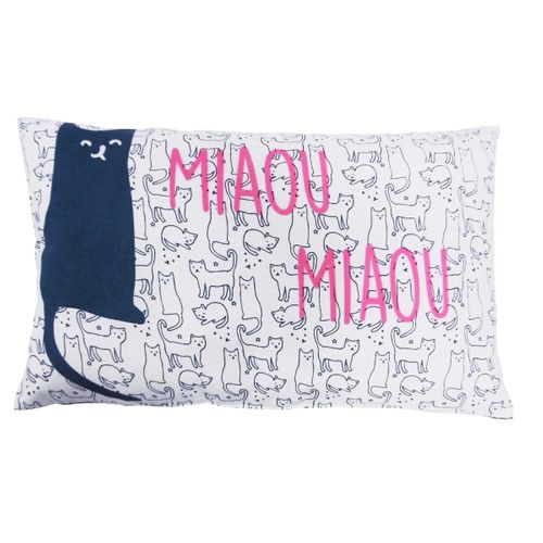 Coussin Enfant Imprimé Chat En Coton 30x50cm Miaou