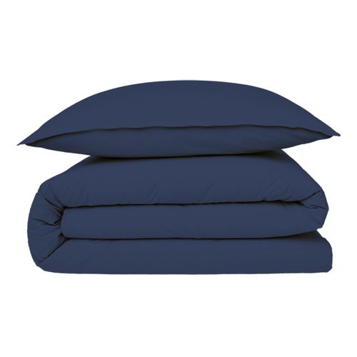 Housse De Couette En Coton 57 Fils Unie Bleu 240x220cm