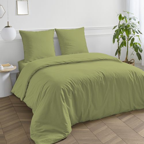 Housse De Couette En Coton 57 Fils Unie Tilleul 240x220cm