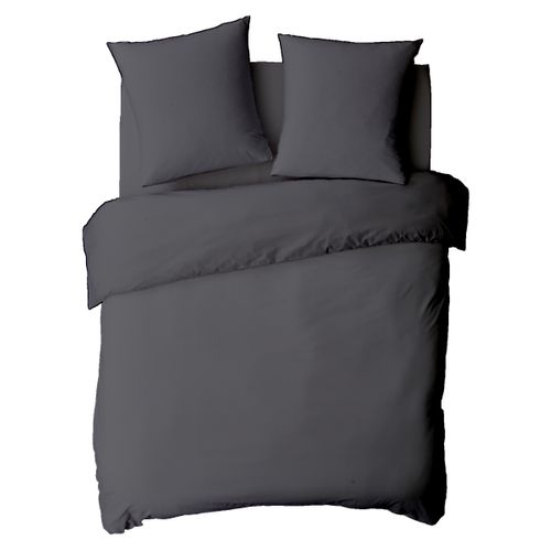 Housse De Couette En Coton 57 Fils Unie Zinc 200x200cm