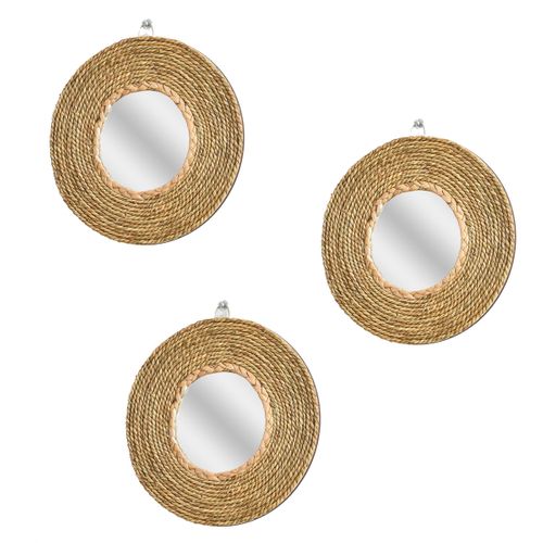 Lot 3 Miroirs En Jonc De Mer 25cm Fsc