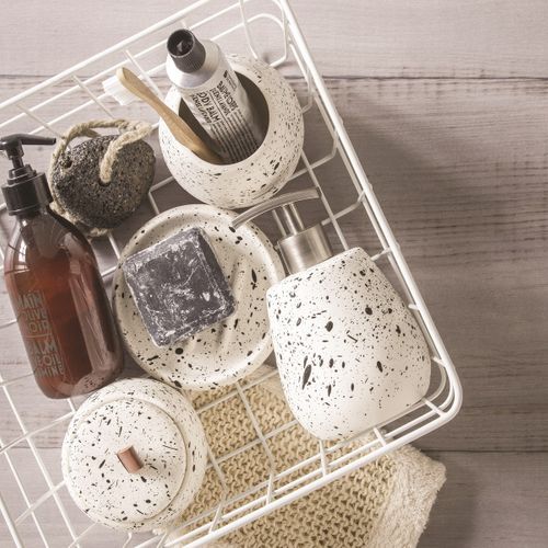 Set Salle De Bain Moucheté 5 Pièces Céramique Blanc