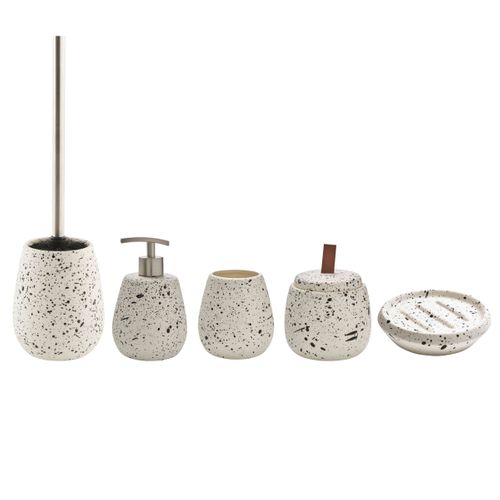 Set Salle De Bain Moucheté 5 Pièces Céramique Blanc