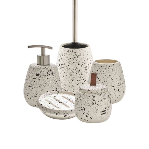 Set Salle De Bain Moucheté 5 Pièces Céramique Blanc
