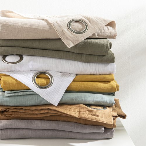 Rideau Uni En Gaze De Coton Oeillets à L'unité 140x300cm Kaki