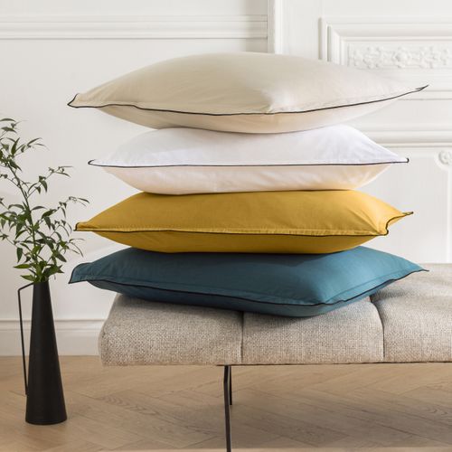 Lot De 2 Taies D'oreiller Unies En Coton Finition Bourdon Beige 50x70cm