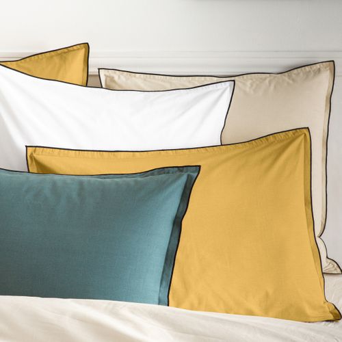 Lot De 2 Taies D'oreiller Unies En Coton Finition Bourdon Beige 50x70cm