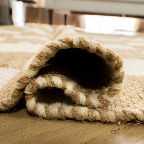 Tapis Déco Damier à Franges En Coton Et Jute