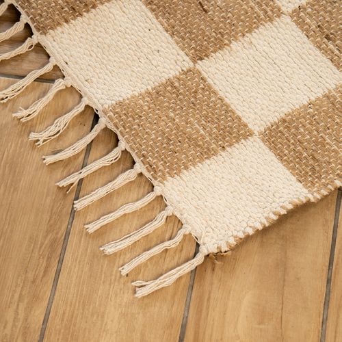 Tapis Déco Damier à Franges En Coton Et Jute