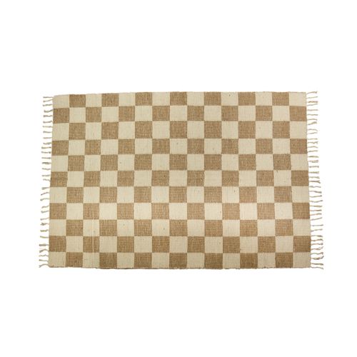 Tapis Déco Damier à Franges En Coton Et Jute