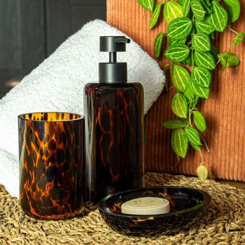 Set Salle De Bain Léopard 3 Pièces Verre Marron