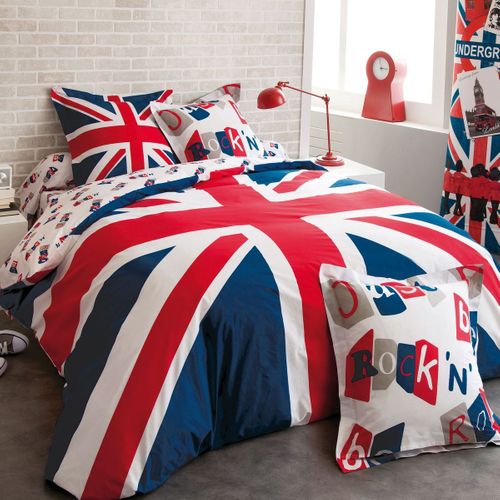 Parure De Lit Imprimée En Coton Bleu 140x200