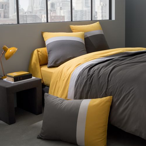 Housse De Couette Unie Gris Et Curry 260x240