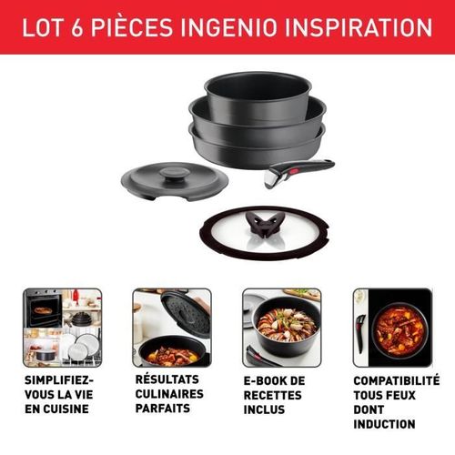 Ingenio Lot 6 Pieces, Induction, Fonte Aluminium, Antiadhésif, Poele, Cocotte, Couvercle Fonte
